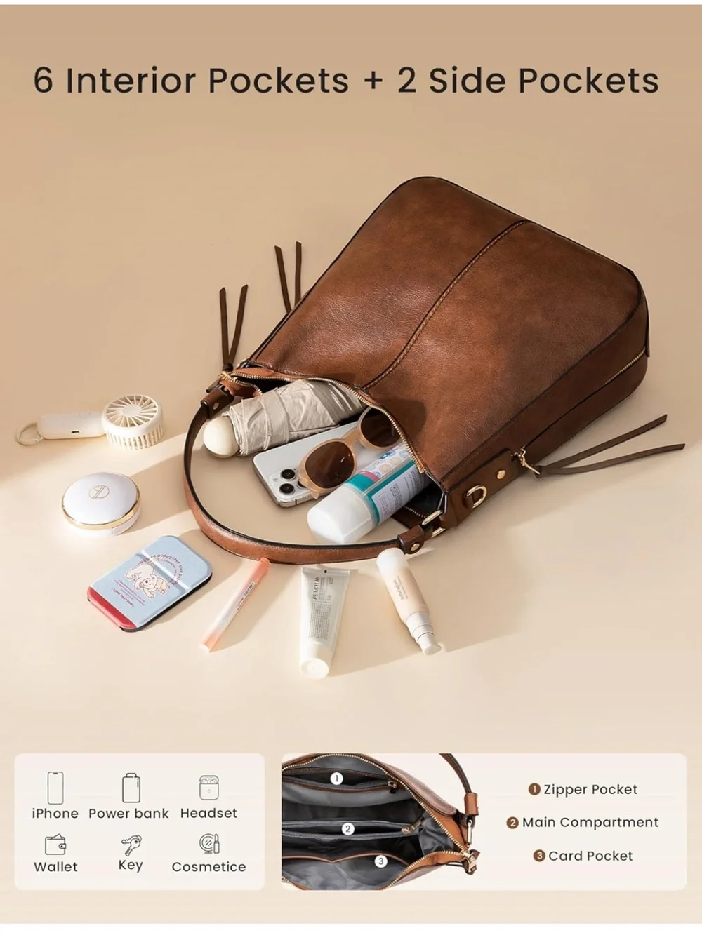 Everyday Brown Hobo Bag with Adjustable Strap Large size